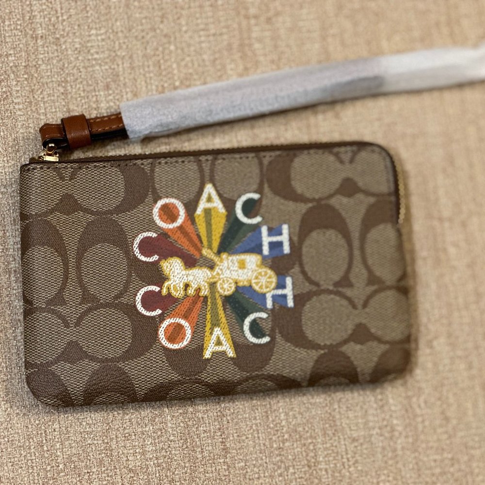 BRAND NEW COACH C7308 Corner Zip Wristlet Signature Canvas Radial Rainbow Pride